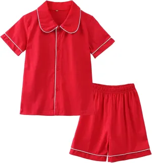 Kids 𝐏ajamas Matching Sets Boys Girls Cotton 𝐏ajamas Short Sleeve Button Down Sl𝐞epwear Cute 𝐏js Ruffle Loung𝐞wear