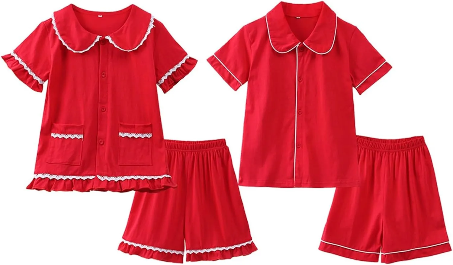 Kids 𝐏ajamas Matching Sets Boys Girls Cotton 𝐏ajamas Short Sleeve Button Down Sl𝐞epwear Cute 𝐏js Ruffle Loung𝐞wear