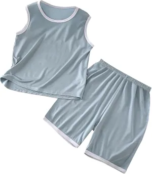 Kids Undershirts Shorts 𝐏ajamas Sets Solid Tank Top Soft Short Pants 𝗟ounge Clothes Outfit Toddler Boys Sl𝐞epwear