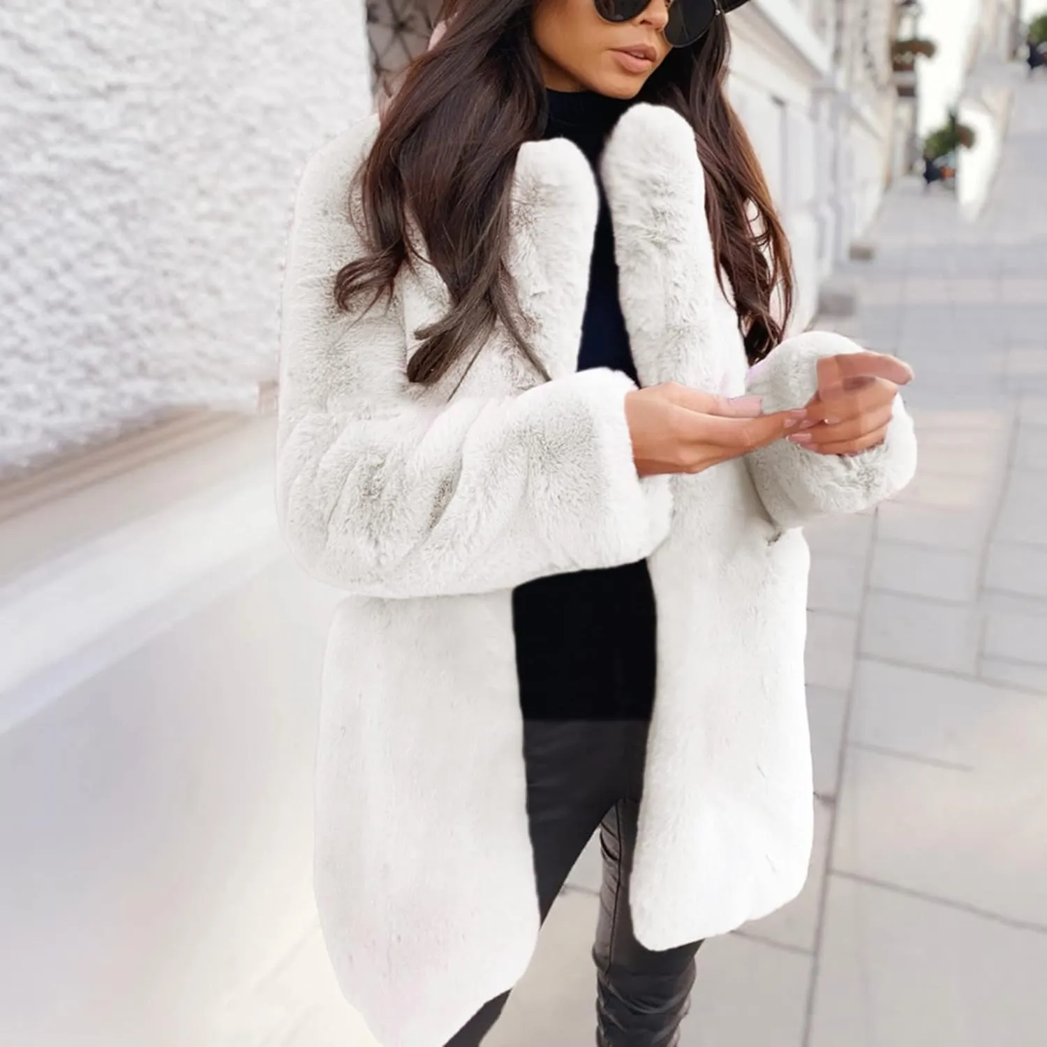 LCMTWX Fleece Cropped Jacket Faux Fur Women Long Jacket Faux Sleeve Short Warm Women's Warm Outerwear Fall Winter Fuzzy