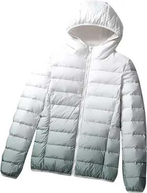 lcziwo Women's down Jacket Lightweight Hoodies Quilted Gradient Zip up Short Puffer Jacket Padded Coat with Zip Pockets