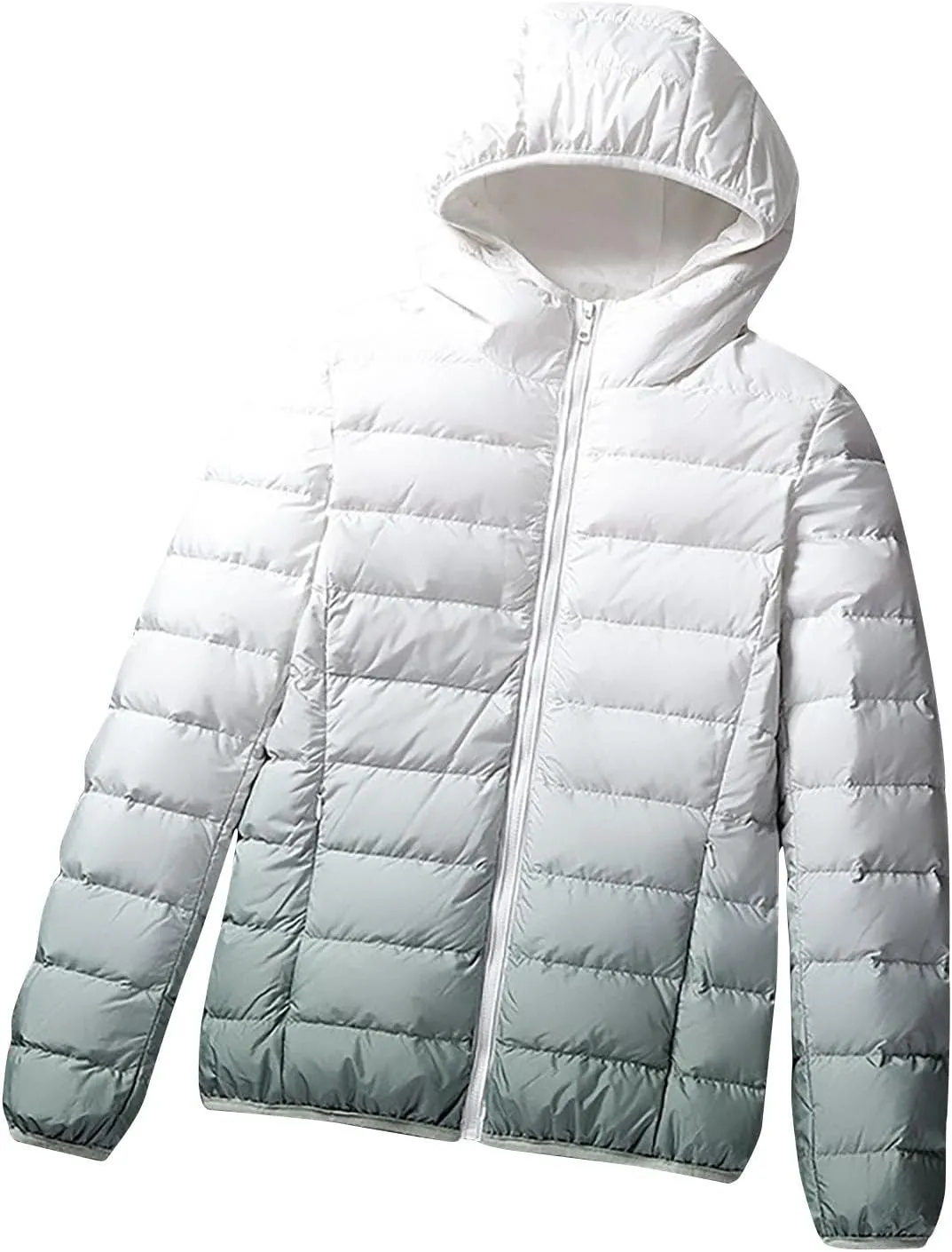 lcziwo Women's down Jacket Lightweight Hoodies Quilted Gradient Zip up Short Puffer Jacket Padded Coat with Zip Pockets