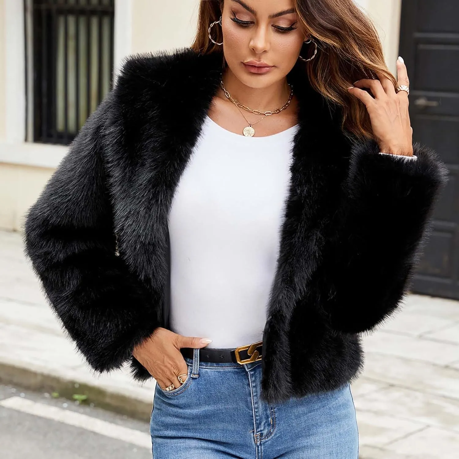 Leopard Print Jacket for Women Winter Faux Fur Coat Zip Up Fuzzy Jacket Fleece Hoodie Coat Plus Size Warm Coat