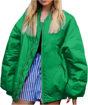 Lightweight Jackets for Women Loose Fit Solid Color Full Zip Baseball Jacket Outdoor Athletic Hiking Fall Outwear