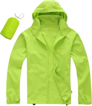 Lightweight Zip Up Raincoats for Men Waterproof Outdoor Thin Hooded Jackets Long Sleeve Solid Quick Drying Active Hoodies Baggy Comfy Pullover with Pockets,Light Green,XL