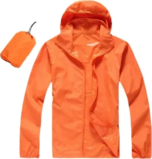 Lightweight Zip Up Raincoats for Men Waterproof Outdoor Thin Hooded Jackets Long Sleeve Solid Quick Drying Active Hoodies Coats for Men,Orange,XXL