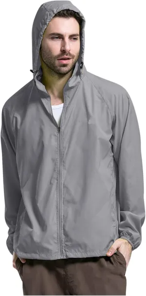 Lightweight Zip Up Raincoats for Men Waterproof Outdoor Thin Hooded Jackets Long Sleeve Solid Quick Drying Active Hoodies Fleece Jacket Men,Silver,M