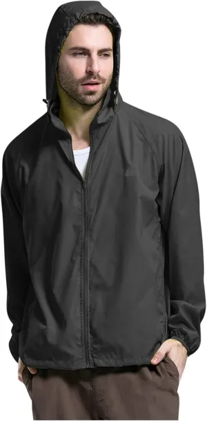 Lightweight Zip Up Raincoats for Men Waterproof Outdoor Thin Hooded Jackets Long Sleeve Solid Quick Drying Active Hoodies Mens Oversized Hoodies,Black,M