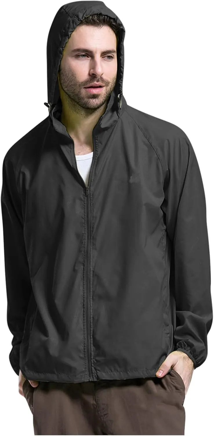 Lightweight Zip Up Raincoats for Men Waterproof Outdoor Thin Hooded Jackets Long Sleeve Solid Quick Drying Active Hoodies Mens Oversized Hoodies,Black,M