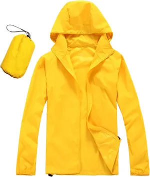 Lightweight Zip Up Raincoats for Men Waterproof Outdoor Thin Hooded Jackets Long Sleeve Solid Quick Drying Active Hoodies Plus Size Tops with Pockets,Yellow,M