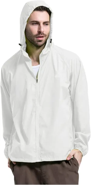 Lightweight Zip Up Raincoats for Men Waterproof Outdoor Thin Hooded Jackets Long Sleeve Solid Quick Drying Active Hoodies Winter Jackets for Men,White,M