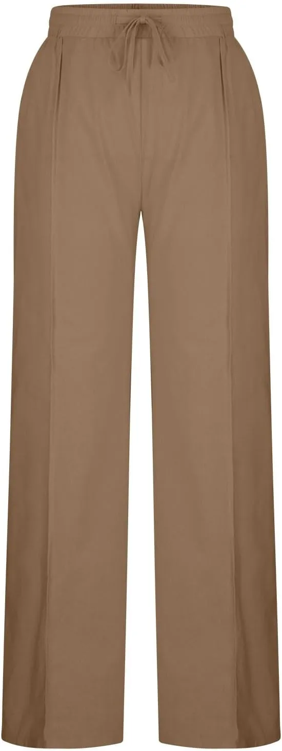Linen Pants Women Summer Drawstring Waist Wide Leg Loose Cotton Linen Palazzo Pants Vacation Beach Pants with Pockets