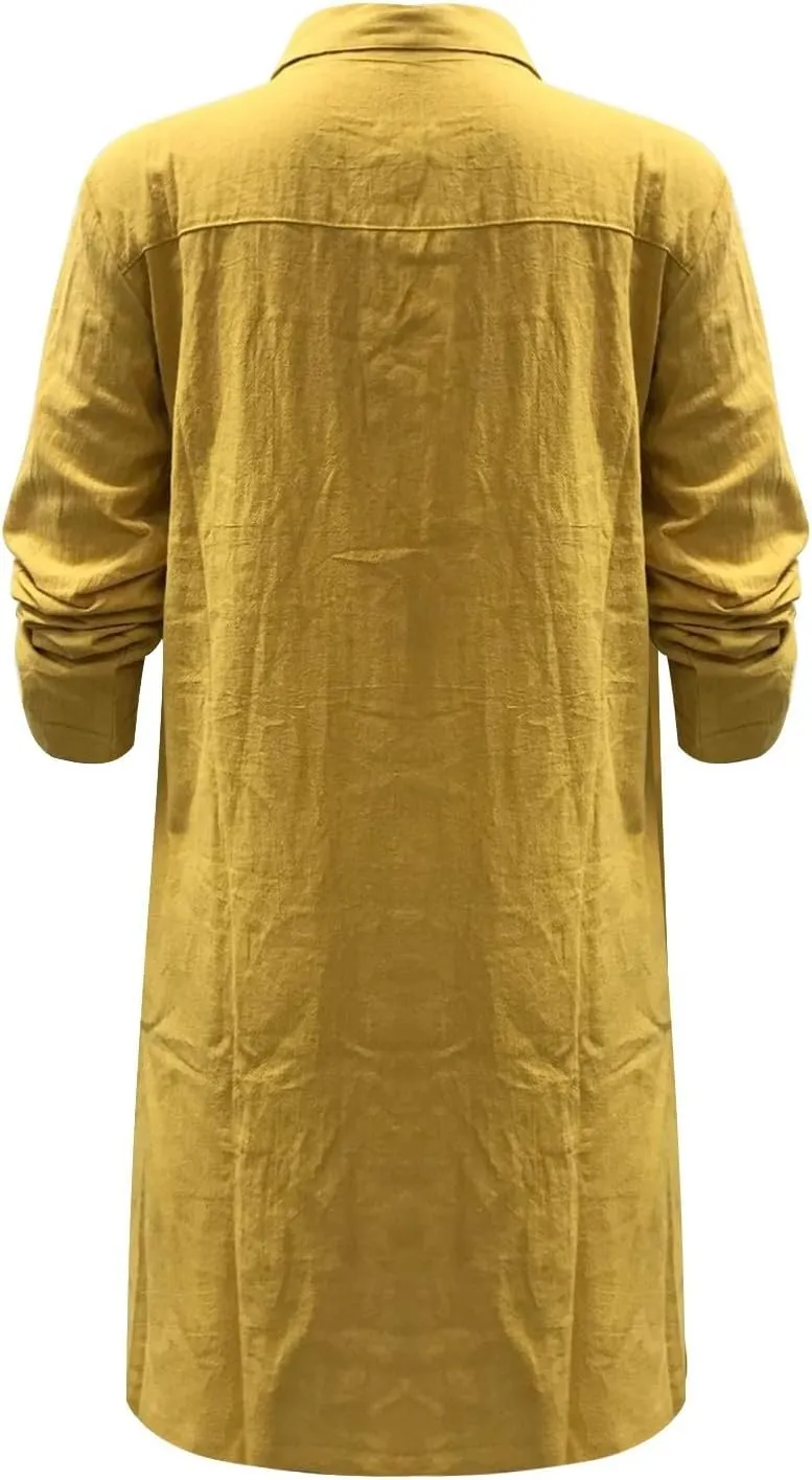 Linen Tunic Dress Women Summer Lounge Half Button Down Long Sleeve Business Work Dress College Spring Break Outfit Gift