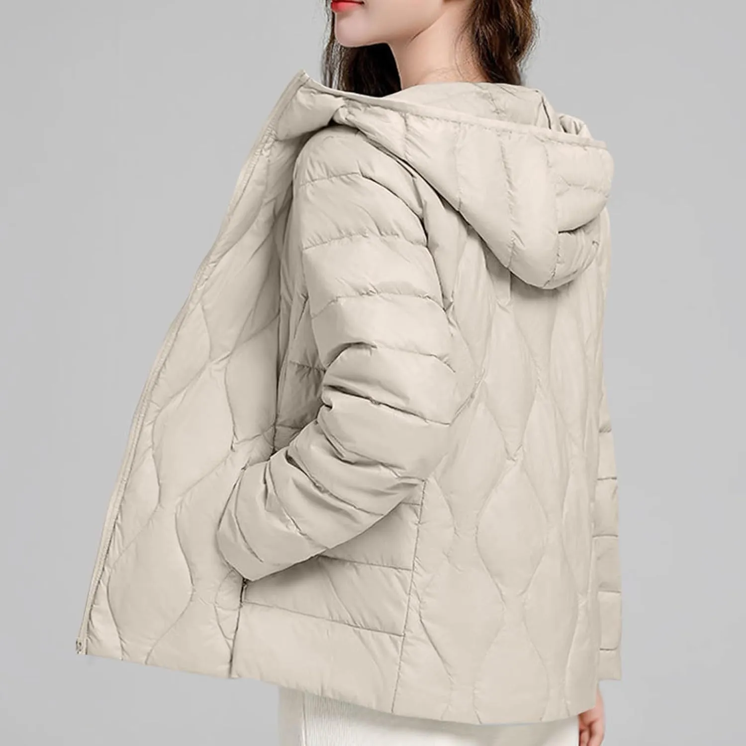 Lmdudan Plus Size Womens Quilted Jacket Lightweight Long Sleeve Hooded Puffer Jackets 2024 Winter Warm Down Coat Outerwear