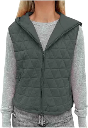 Lmdudan Women's 2024 Fall Vest Casual Sleeveless Hooded Zip Up Jacket Trendy Lightweight Winter Coat Outerwear with Pockets