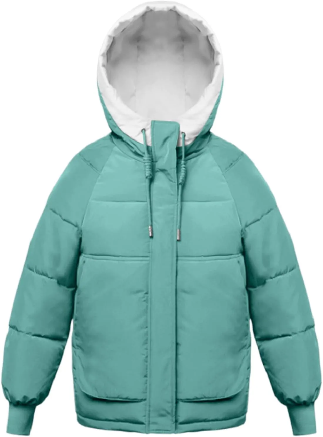 Lmdudan Women's Cropped Puffer Jacket 2024 Winter Down Coat Hooded Outerwear Warm Quilted Puffer Jackets with Pockets