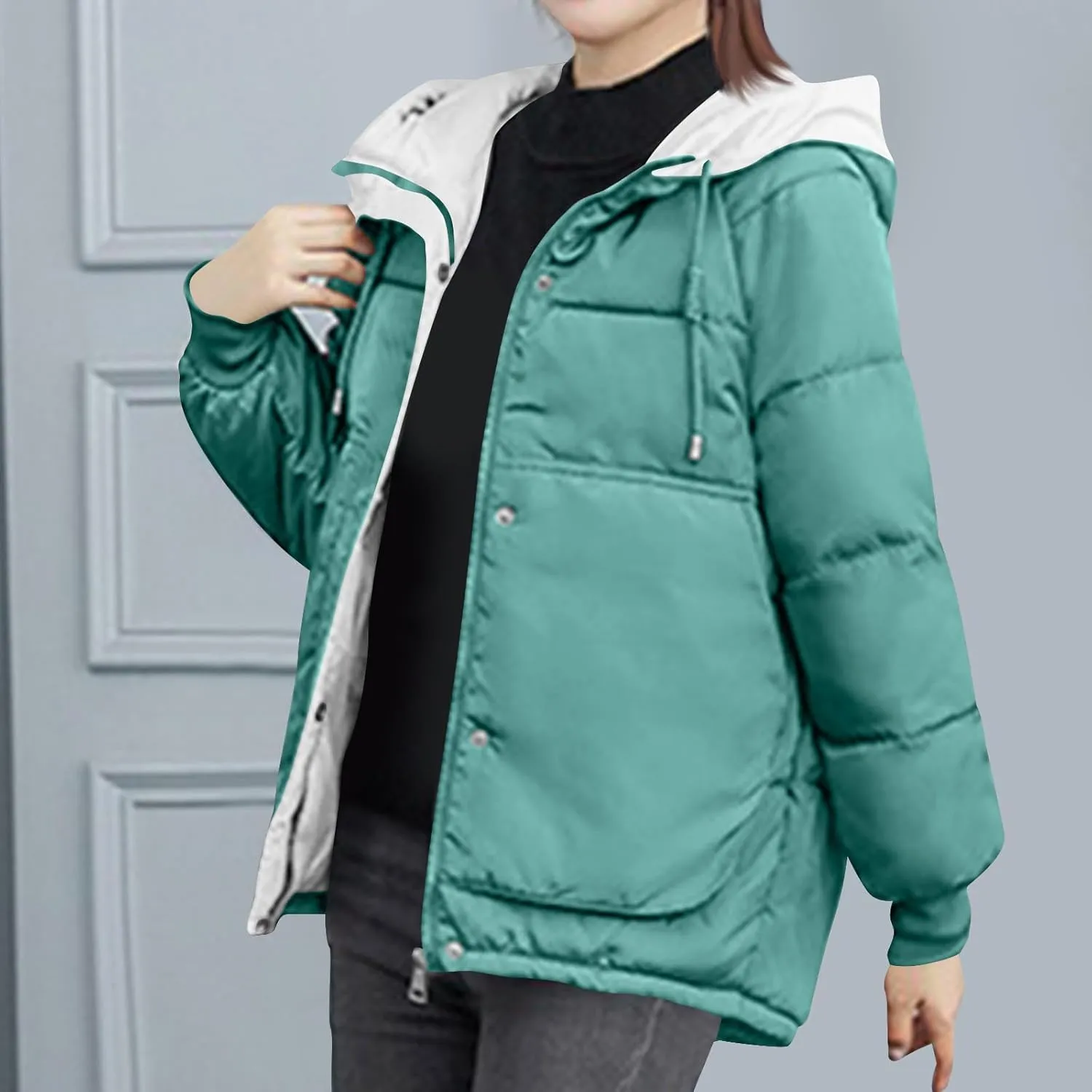 Lmdudan Women's Cropped Puffer Jacket 2024 Winter Down Coat Hooded Outerwear Warm Quilted Puffer Jackets with Pockets