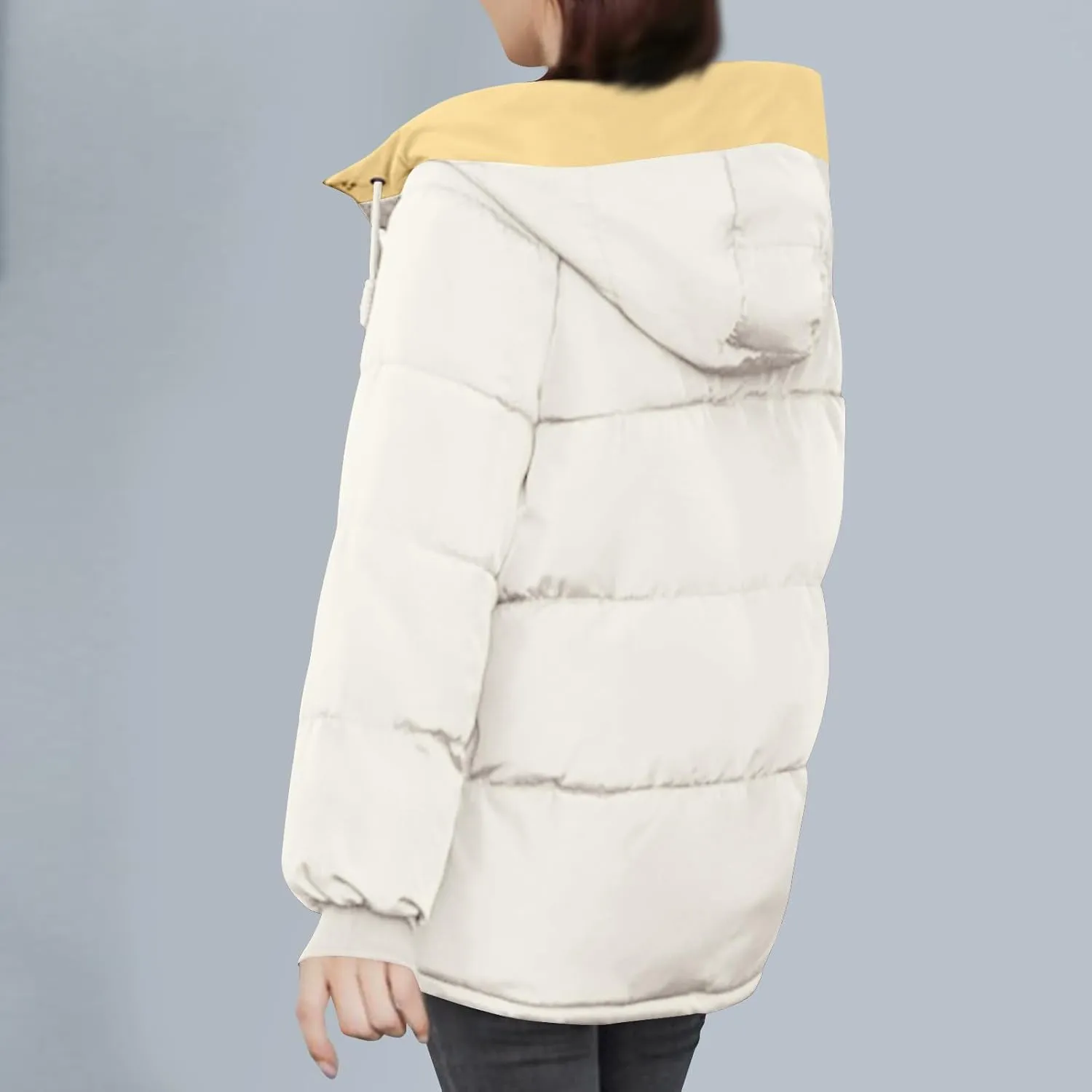 Lmdudan Women's Cropped Puffer Jacket 2024 Winter Down Coat Hooded Outerwear Warm Quilted Puffer Jackets with Pockets