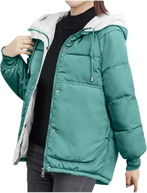 Lmdudan Women's Cropped Puffer Jacket 2024 Winter Down Coat Hooded Outerwear Warm Quilted Puffer Jackets with Pockets