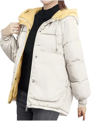 Lmdudan Women's Cropped Puffer Jacket 2024 Winter Down Coat Hooded Outerwear Warm Quilted Puffer Jackets with Pockets