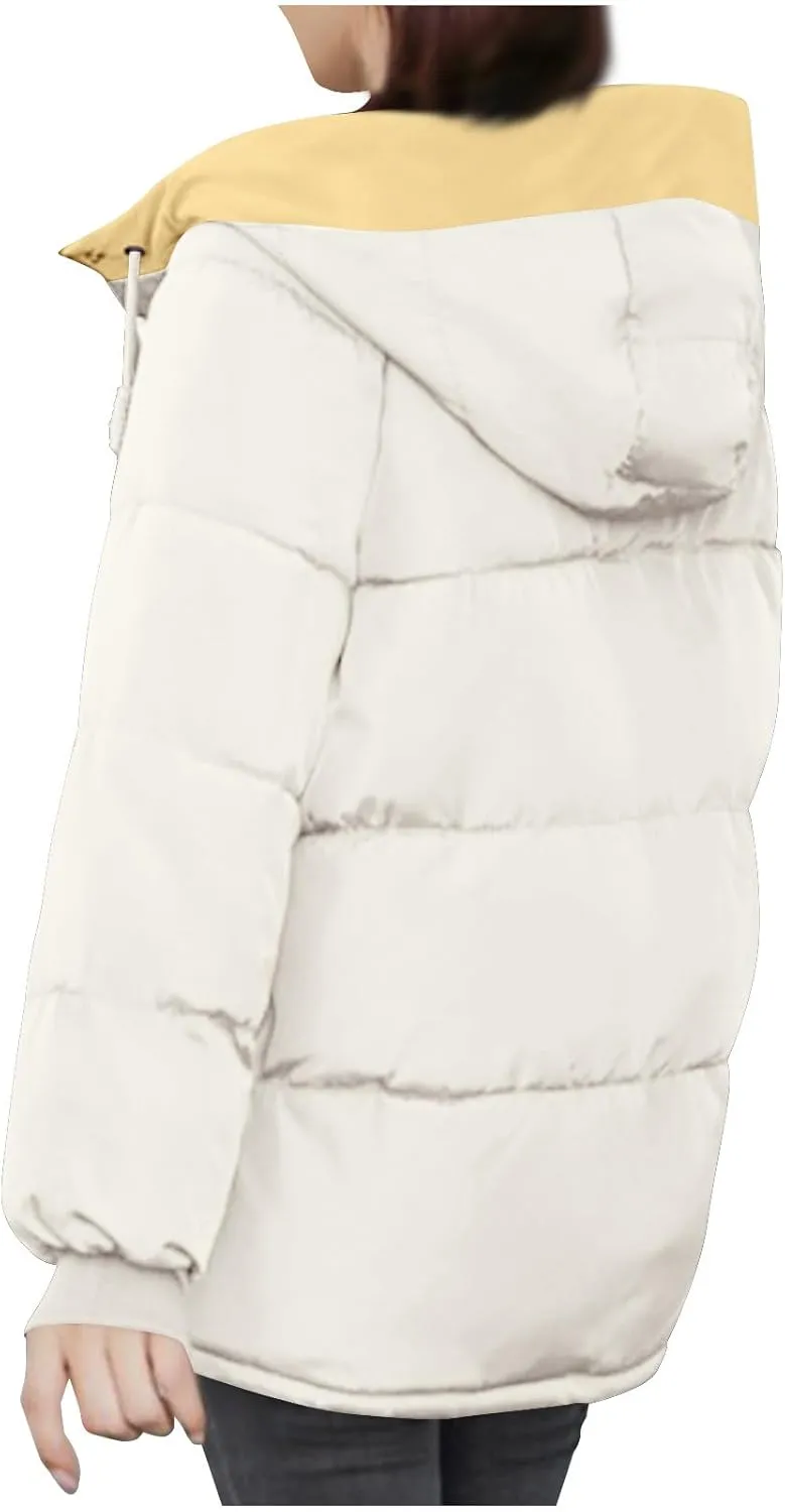 Lmdudan Women's Cropped Puffer Jacket 2024 Winter Down Coat Hooded Outerwear Warm Quilted Puffer Jackets with Pockets
