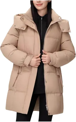 Lmdudan Women's Hooded Down Jacket Zipper Long Winter Coats Lightweight Quilted Puffer Jackets Outwear with Pockets