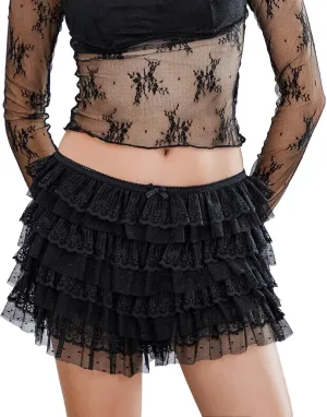 Lolita Bloomers for Women Trendy High Waisted Layering Ruffle Booty Shorts Lace Trim Rave Party Clubwear Streetwear