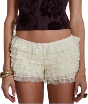 Lolita Bloomers for Women Trendy High Waisted Layering Ruffle Booty Shorts Lace Trim Rave Party Clubwear Streetwear