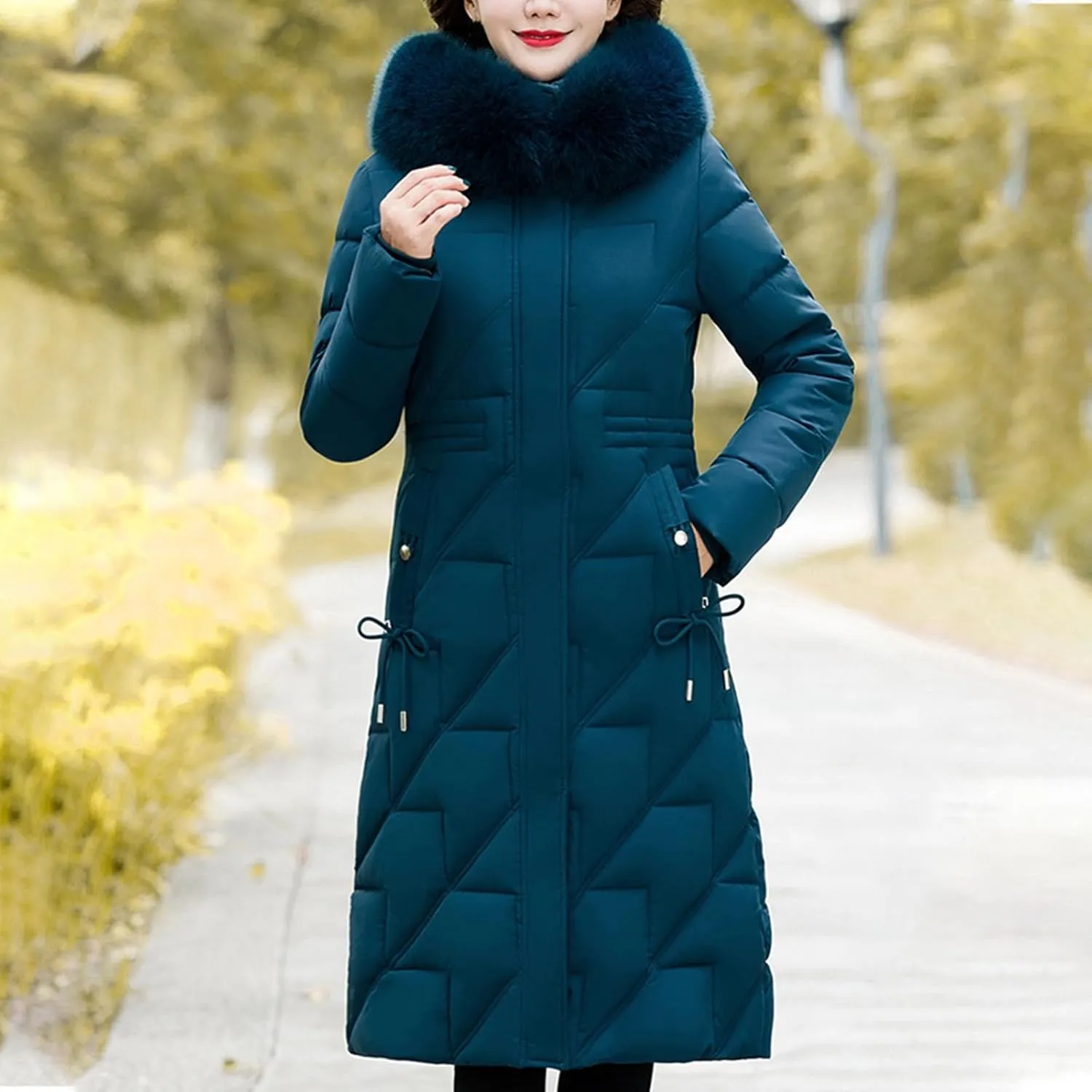 Long Down Jacket for Women Winter Hooded Zip Up Cotton Long Puffer Coat Thick Warm Trendy Parka Outerwear 2024