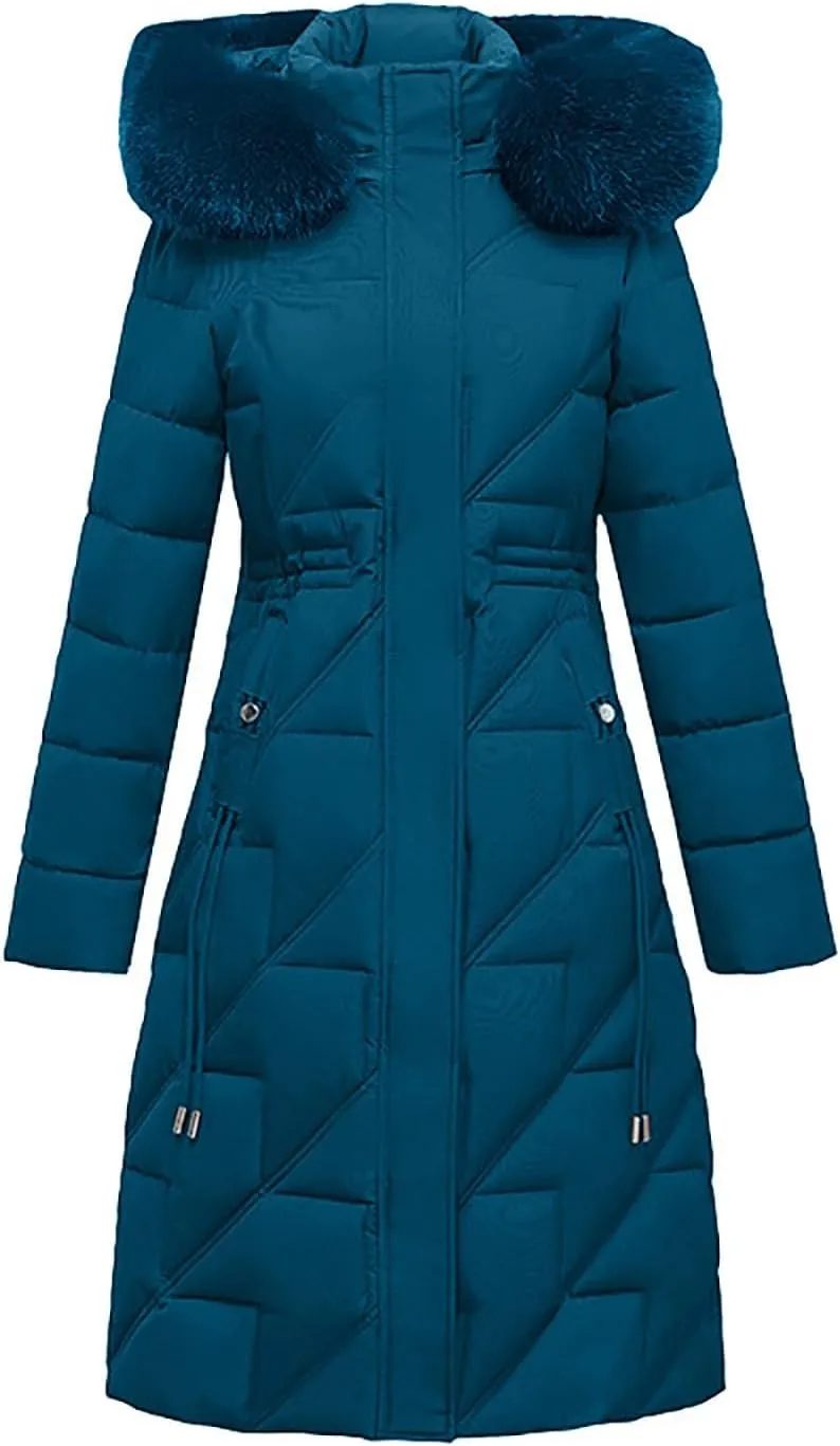 Long Down Jacket for Women Winter Hooded Zip Up Cotton Long Puffer Coat Thick Warm Trendy Parka Outerwear 2024