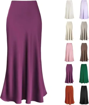 Long Skirts for Women Silk Mermaid Satin Flowy High Waist Cocktail Party Wedding Trendy Spring Elegant Maxi Skirt 2025