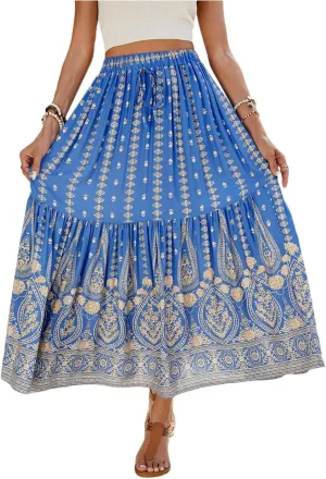 Long Skirts,Wrap Drawstring Tiered Boho Skirt Spring Summer Plus Size Flowy Maxi Skirts for Women 2025 Trendy