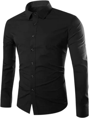 Long Sleeve Dress Shirts for Men Button Down Collared Regular Fit Shirt Business Office Work Casual Wedding Shirt