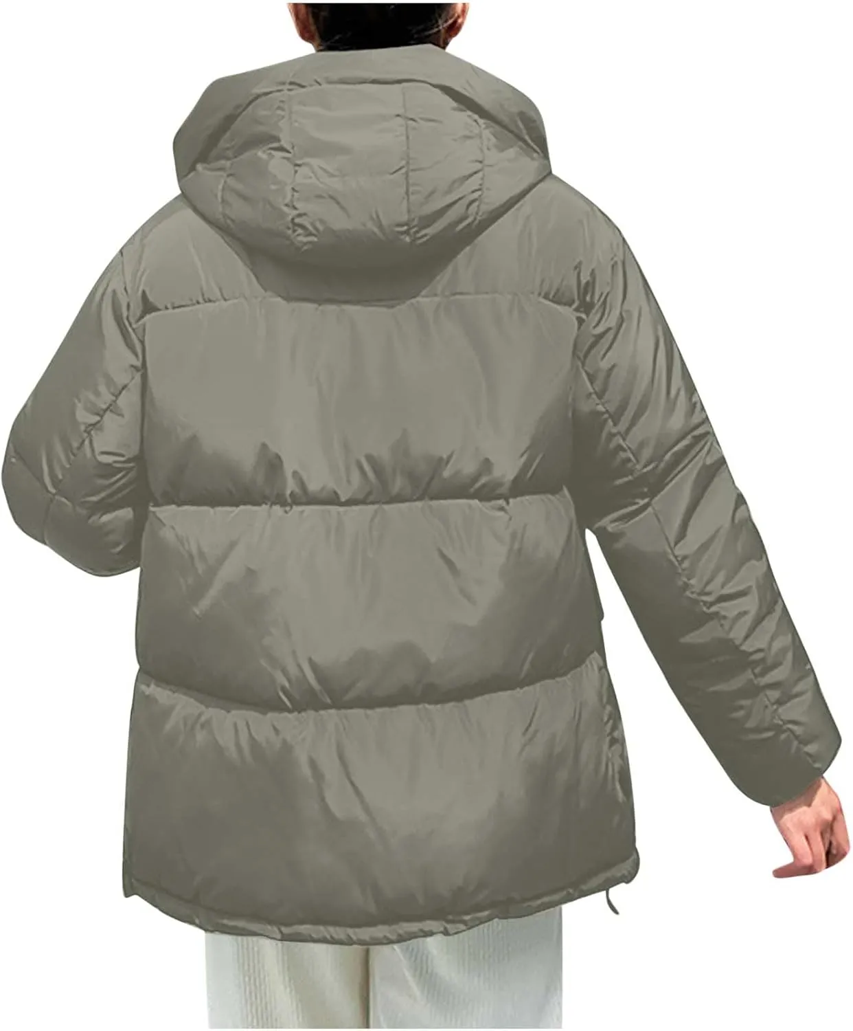 Long Sleeve Zipper Jacket for Women Quilted Down Coat with Pockets Puffer Lightweight Winter Overcoat 2024