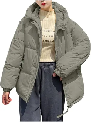 Long Sleeve Zipper Jacket for Women Quilted Down Coat with Pockets Puffer Lightweight Winter Overcoat 2024