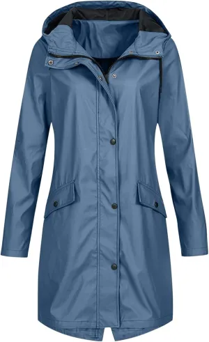 Long Trench Coat for Women Lightweight Casual Hooded Long Sleeve Overcoat Plus Size Windproof Outdoor Hiking Outwear