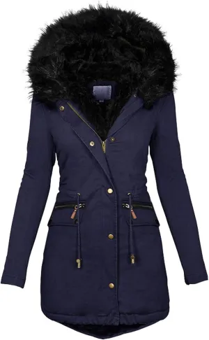 Long Winter Coat with Hood Slim Casual Thicker Fashion Women'S Coat Long Sleeve Full Zip Womens Clothing Black