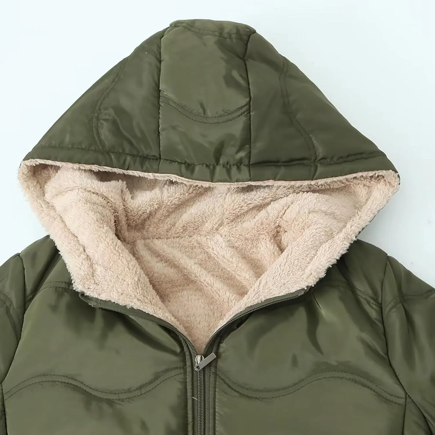 Long Winter Sherpa Lined Coats For Women Warm Thicken Down Puffer Jackets Parka Chunky Hooded Quilted Padded Jacket