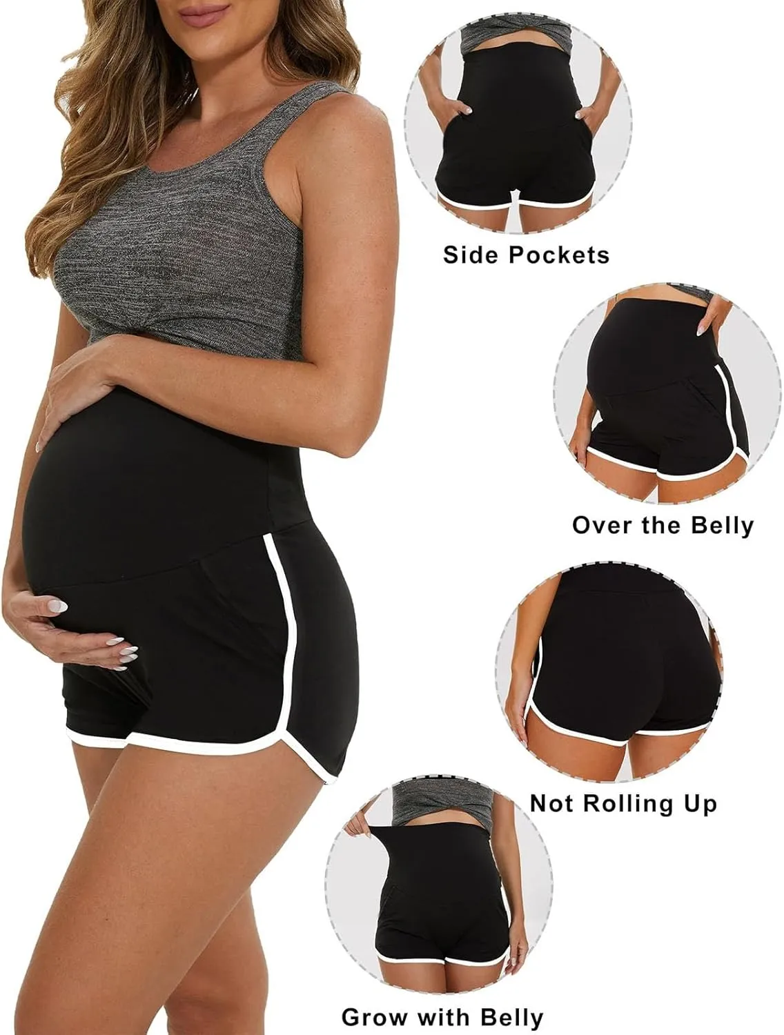 Maternity Shorts Over The Belly with Pockets Pregnancy Shorts Before During After Pregnancy 2XL Sweat Pants