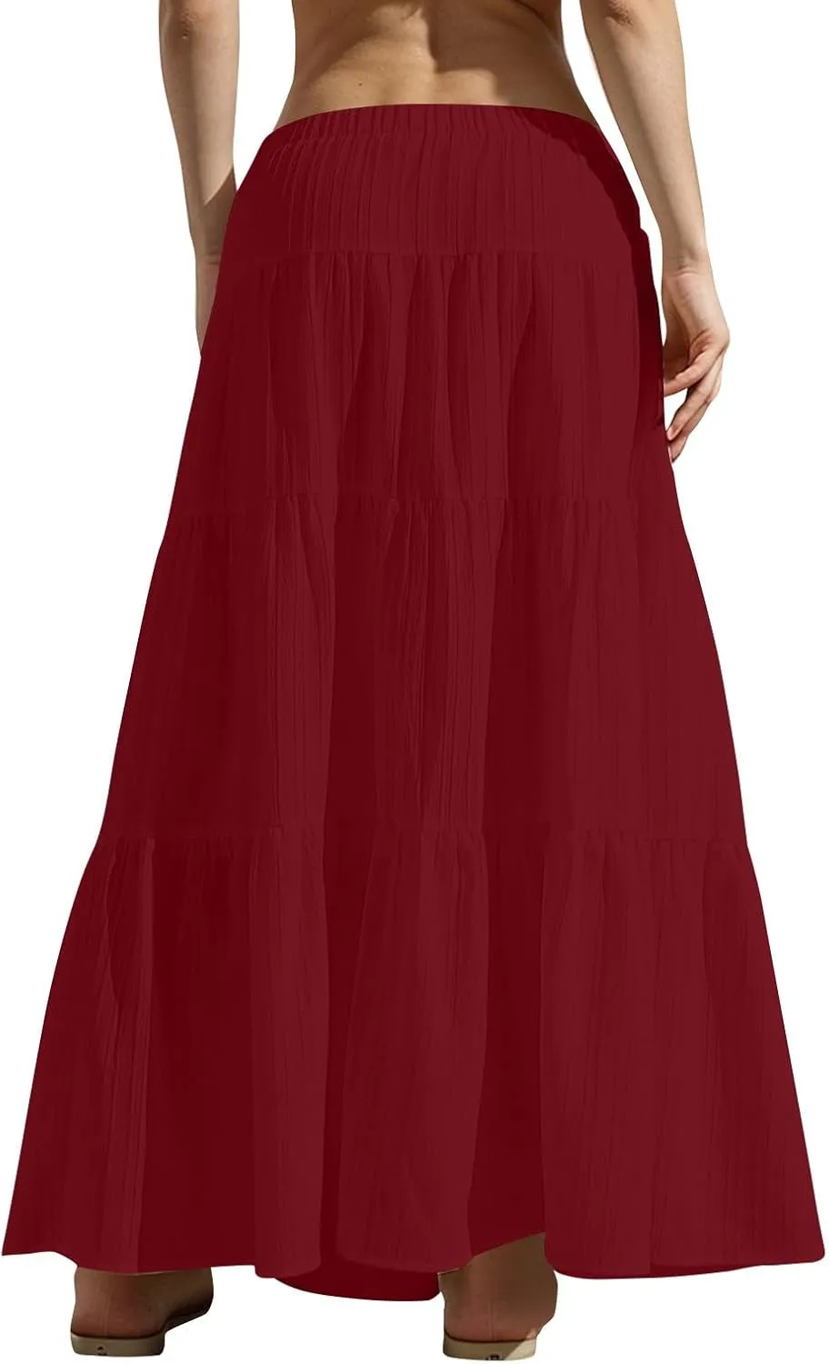 Maxi Skirts for Women Trendy Tiered A-Line Long Skirt Drawstring Elastic Waist Pleated Boho Casual Loose Clothes 2025