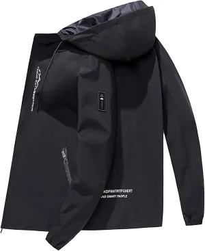 Men Zip Up Outdoor Jackets Waterproof Active Oversized Rain Coat Long Sleeve Windbreaker Hiking Quick Dry Hoodie with Pockets Mens Rain Jacket with Hood,Black,XXXXXL