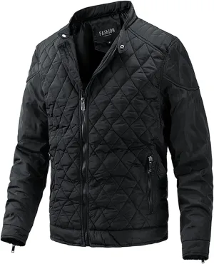 Mens Bomber Jackets Diamond Quilted Fall Winter Casual Collar Coat Fashion Lightweight Coat
