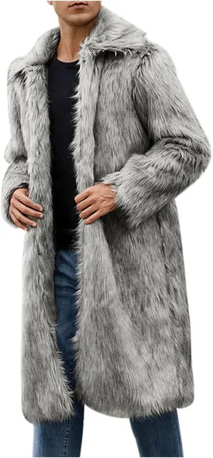 Men's Faux Fur Coat Winter Fashion Furry Fleece Trench Coat Men Winter Warm Faux Fur Overcoat Thicken Soft Jacket