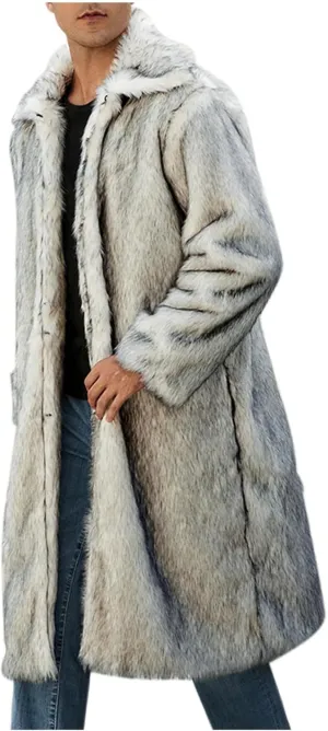 Men's Faux Fur Coat Winter Fashion Furry Fleece Trench Coat Men Winter Warm Faux Fur Overcoat Thicken Soft Jacket