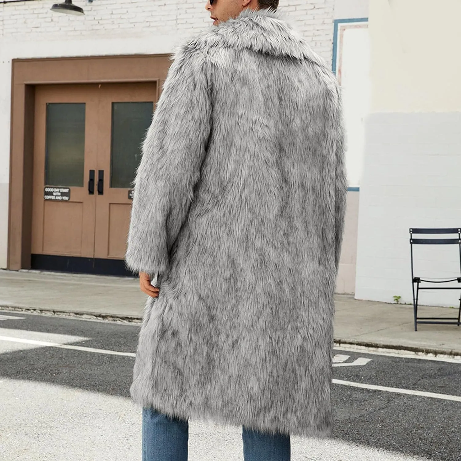 Men's Faux Fur Coat Winter Fashion Furry Fleece Trench Coat Men Winter Warm Faux Fur Overcoat Thicken Soft Jacket