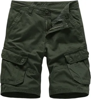 Men's Pajama Shorts Cotton Lounge Sleep Shorts Elastic Waist Sleepwear Pants with Pockets Army Green