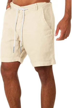 Men's Pajama Shorts Cotton Lounge Sleep Shorts Elastic Waist Sleepwear Pants with Pockets Khaki
