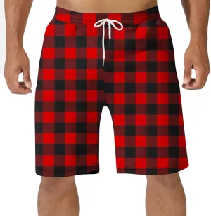 Mens Pajama Shorts Drawstring Waist Soft Comfy Lounge Shorts Plus Size Casual Loose Fit Plaid Shorts with Pockets