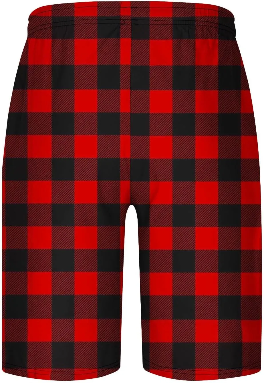 Mens Pajama Shorts Drawstring Waist Soft Comfy Lounge Shorts Plus Size Casual Loose Fit Plaid Shorts with Pockets
