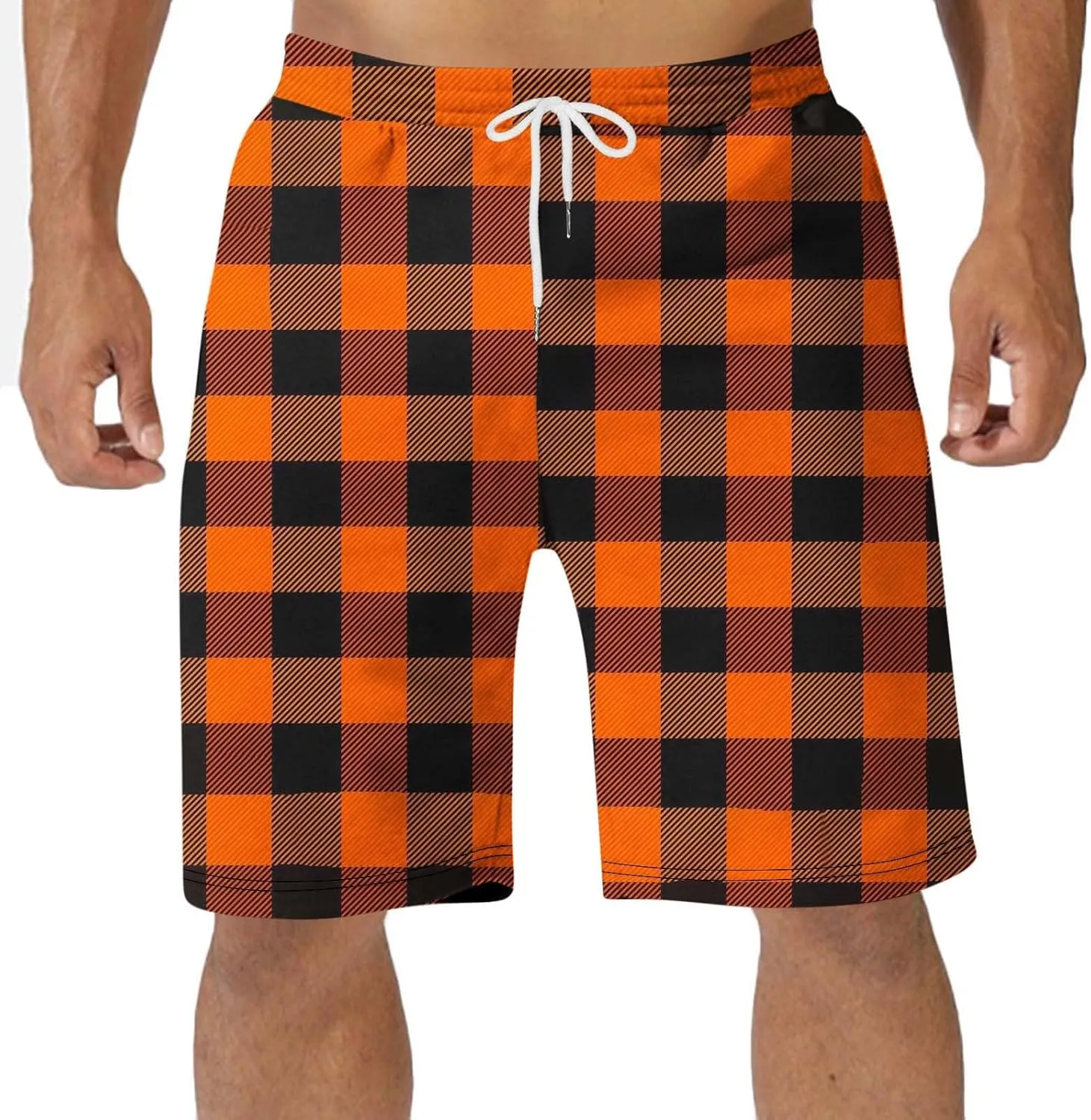 Mens Pajama Shorts Drawstring Waist Soft Comfy Lounge Shorts Plus Size Casual Loose Fit Plaid Shorts with Pockets